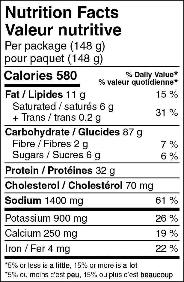 Risotto with Chicken Backpackers Pantry Canada Nutritional Label