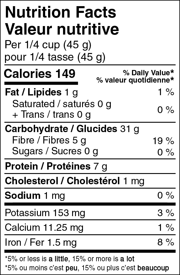 Hard Red Wheat Nutritional label