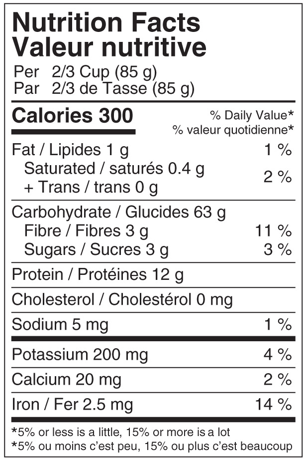 Elbow Macaroni Nutritional Label