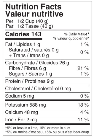 Instant Refried Pinto Beans Nutritional Label