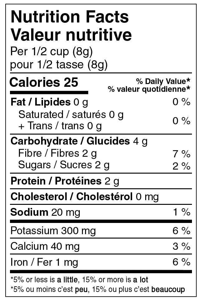 Broccoli Nutritional Label