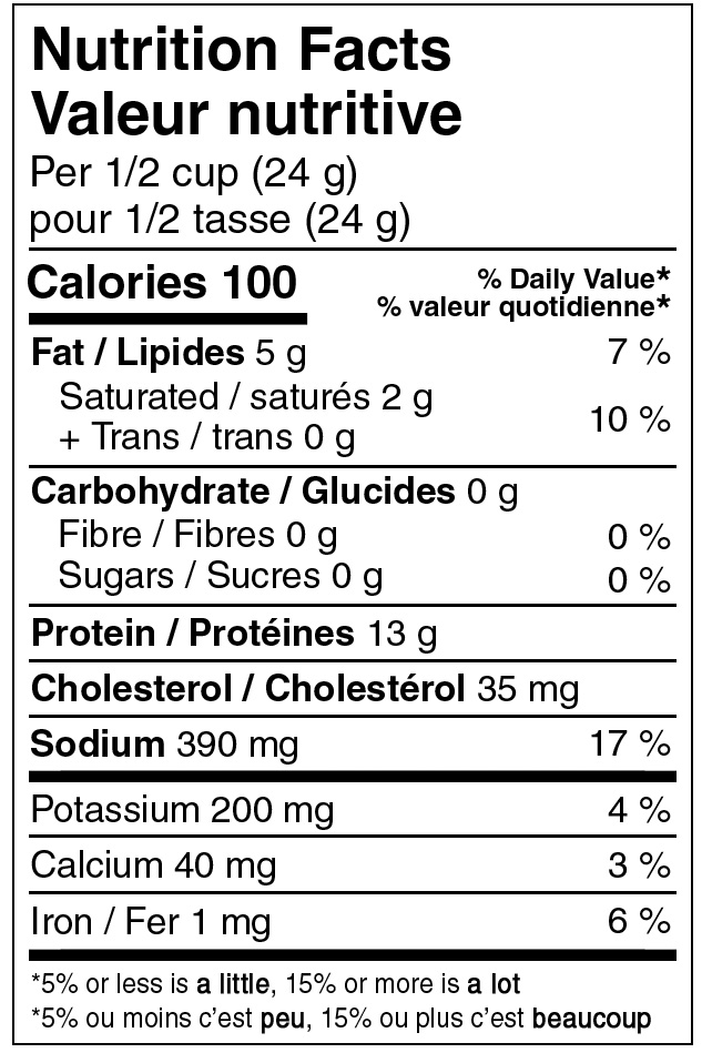Freeze Dried Diced Beef Meat Canada Nutritional Label