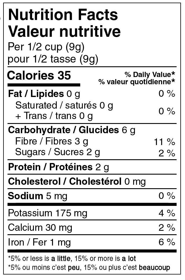 Green Beans Nutritional Label