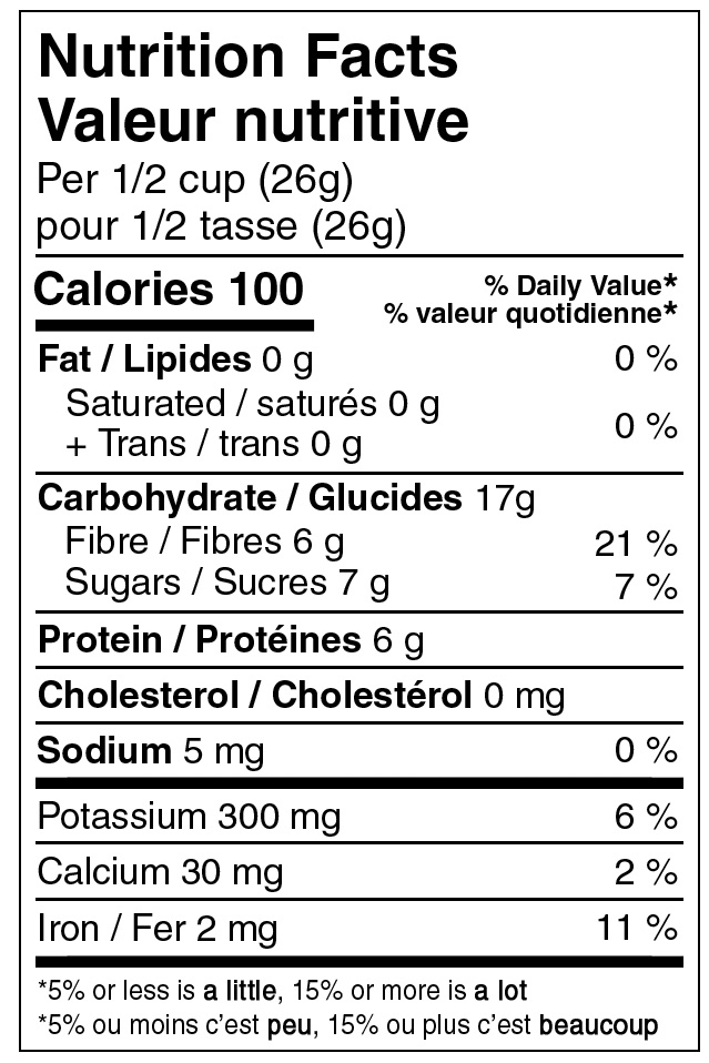 Green Peas Nutritional Label