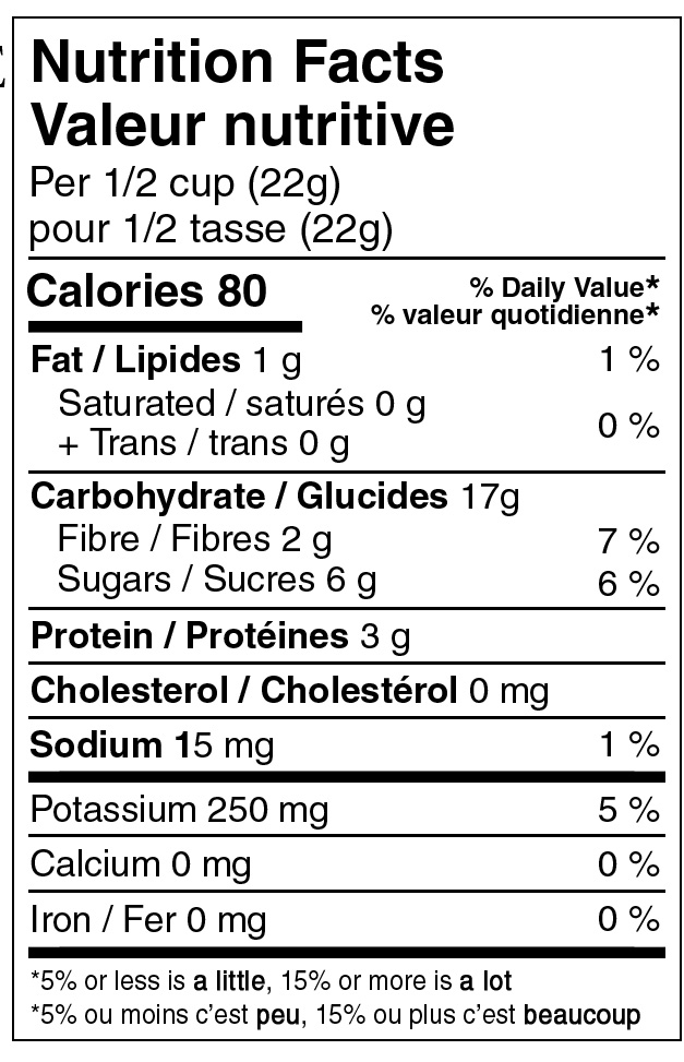 Nutristore Sweet Corn Nutritional label