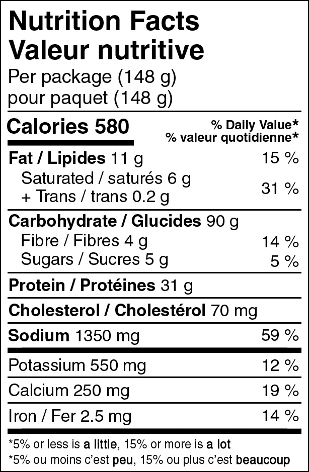 Risotto with Chicken Backpackers Pantry Canada Nutritional Label